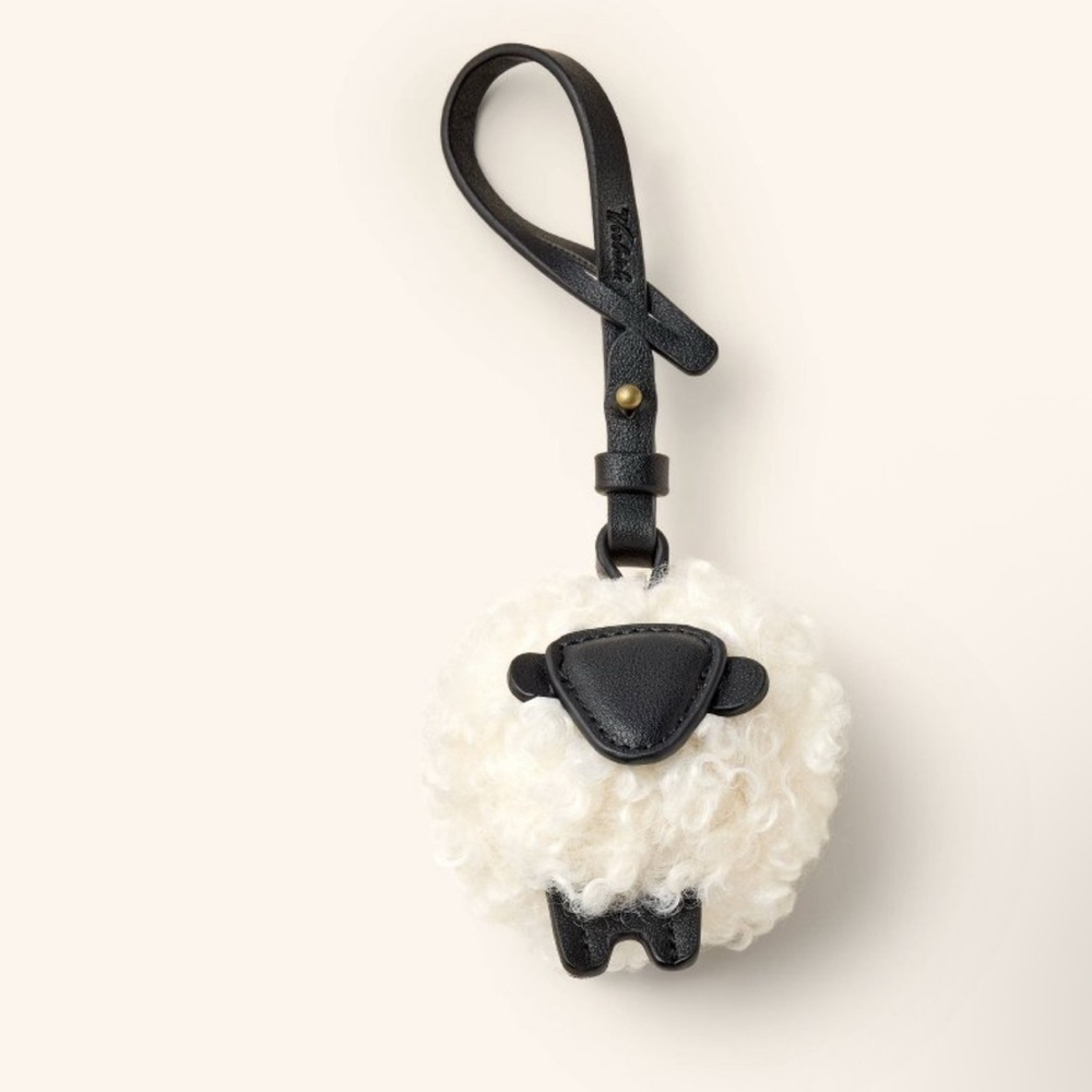 Woolrich White Curly Sheep Key Charm with Black Leather Strap